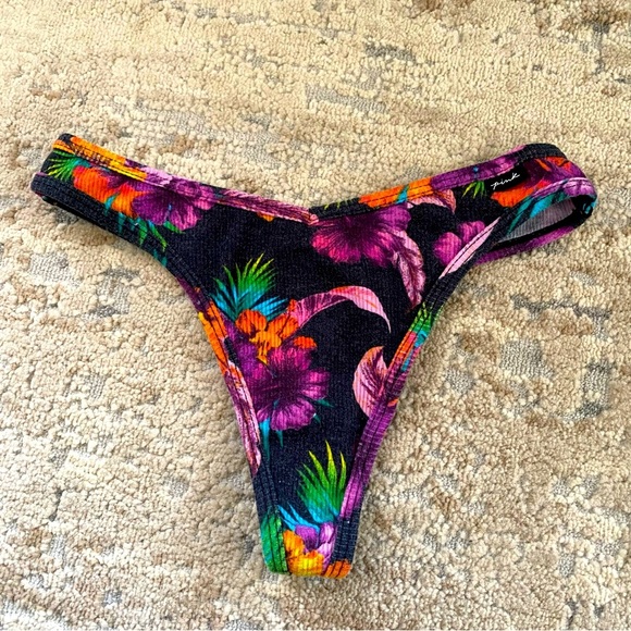PINK Victoria's Secret Cotton Thong Exotic Print Ribbed: Small - Picture 1 of 7